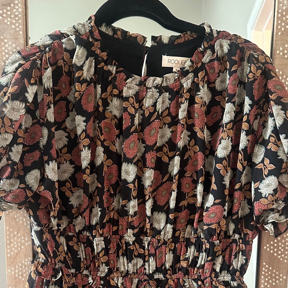 Roolee Black and Red Floral Midi Dress